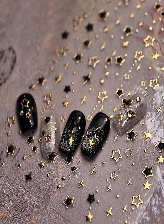 KRTBKR 5D Embossed Star Nail Stickers for Nail Arts Self-Adhesive Gold Nail Art Stickers Black Gold Star Glitter Designs Nail Art Supplies Chrome Nail Decals for Women Girls Acrylic Manicure Salon Decoration - Image 1